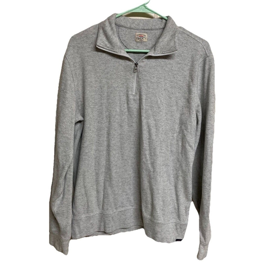 Men's Faherty 1/4 Zip Sweater Pullover Light Heather Gray Measures Size LARGE